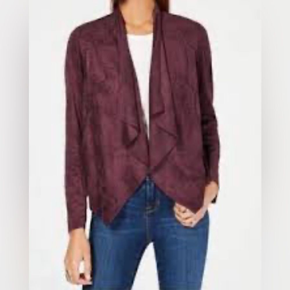 Kut from the Kloth Faux Suede Burgundy Draped Blazer Small Career Vegan Women's